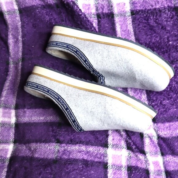 GREY SCUFF SLIPPERS 6.5 Nautica Blue Fleece Spring Fall Warm Casual Logo - Picture 3 of 10
